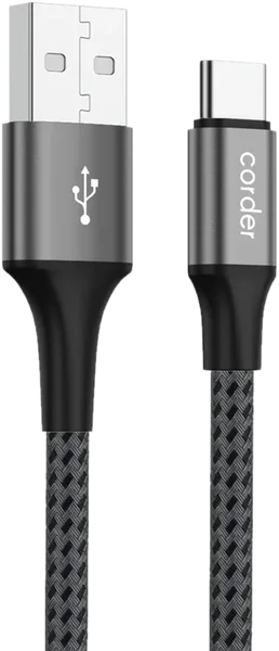 Corder laddkabel USB-A till USB-C, 2 meter, svart flätad