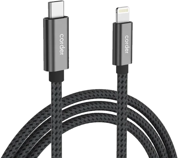 Corder laddkabel USB-C till Lightning, 2 meter, svart flätad
